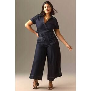 Anthropologie Colette Wrap Crop Jumpsuit by Maeve Dark Denim Edition, Plus 24W